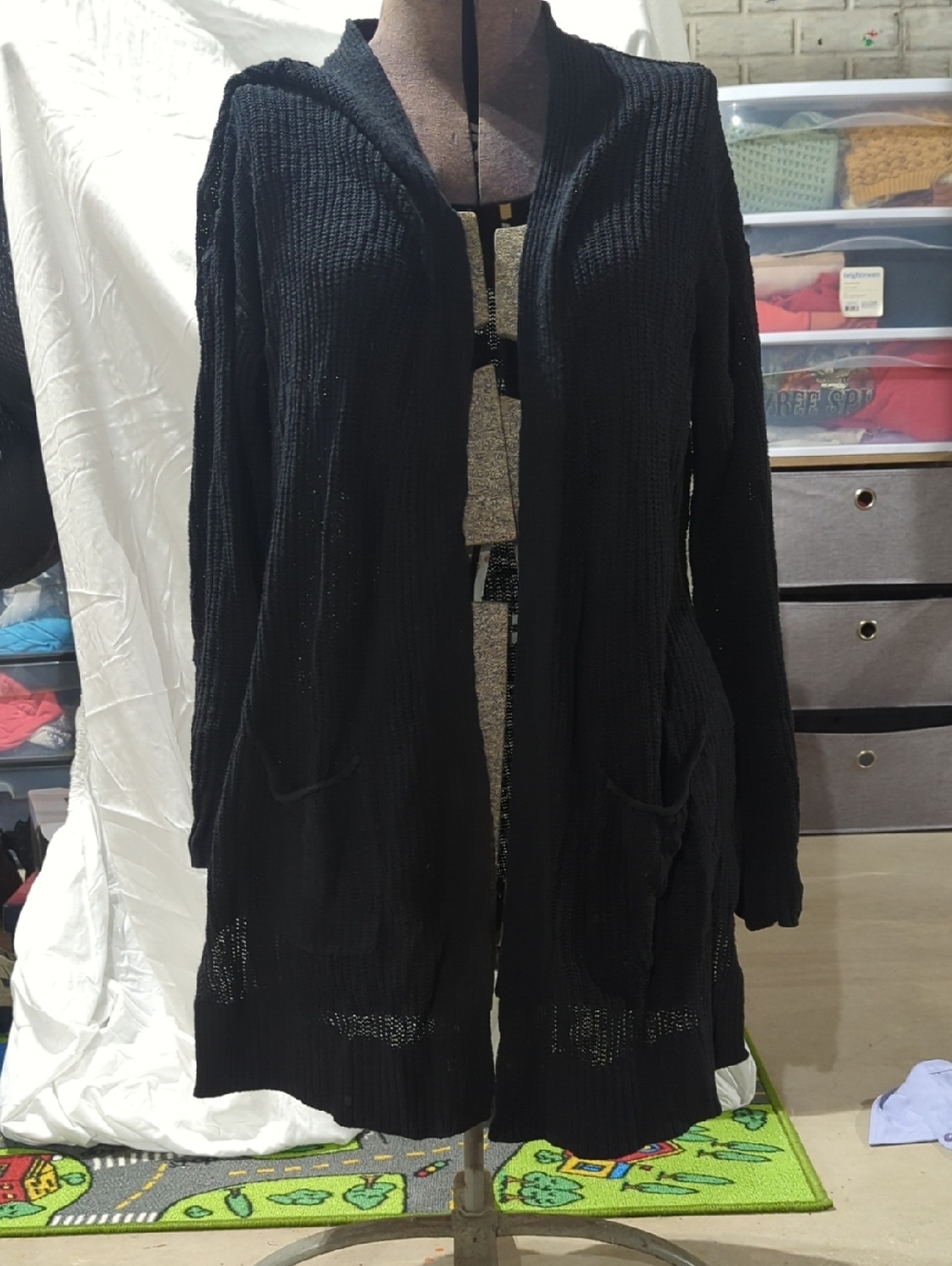 Sonoma Black Hooded Open-Front Women's Cardigan